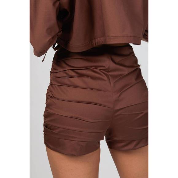 NEW ZEYNEP ARCAY ruched mini shorts in brown - Picture 6 of 6